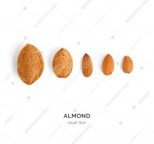 Creative layout made of almond. Flat lay. Food concept.