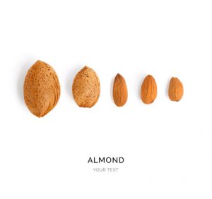 Creative layout made of almond. Flat lay. Food concept.