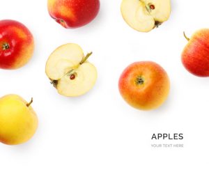 Creative layout made apples. Flat lay. Food concept. Apples on white background.