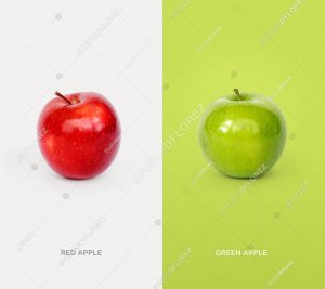 Creative layout made of green and red apples. Flat lay. Food concept.