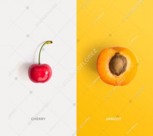 Creative layout made of cherry and apricot. Flat lay. Food concept.