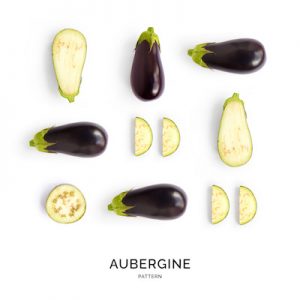 Seamless pattern with aubergine. Vegetables abstract background. Aubergine on the white background.