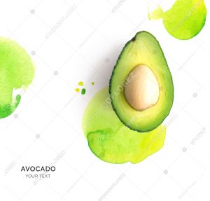 Creative layout made of avocado on the watercolor background. Flat lay. Food concept.
