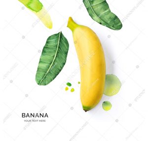 Creative layout made of banana on the watercolor background. Flat lay. Food concept.