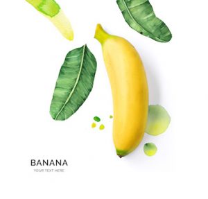 Creative layout made of banana on the watercolor background. Flat lay. Food concept.