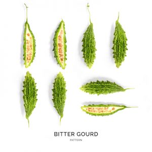 Seamless pattern with  bitter gourd. Tropical abstract background. Bitter gourd on the white background.