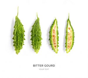 Creative layout made of bitter gourd. Flat lay. Food concept.