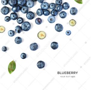 Creative layout made of blueberry on white background. Flat lay. Food concept. Macro  concept.