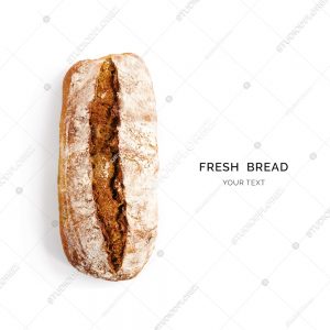 Creative layout made of bread on the white background. Flat lay. Food concept.