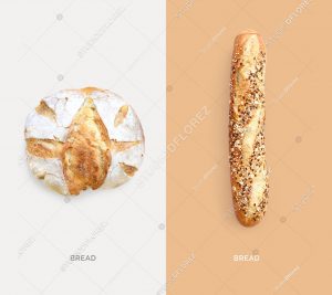 Creative layout made of breads on white background. Flat lay. Food concept. Macro  concept.