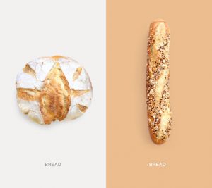 Creative layout made of breads on white background. Flat lay. Food concept. Macro  concept.