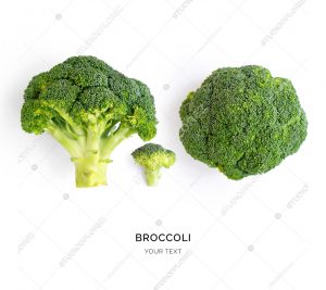 Creative layout made of broccoli. Flat lay. Food concept. Vegetables isolated on white background.