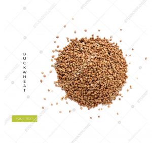 Creative layout made of organic buckweat isolated on white background.Flat lay. Food concept.