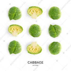 Seamless pattern with cabbage. Vegetables abstract background. Cabbage on the white background.