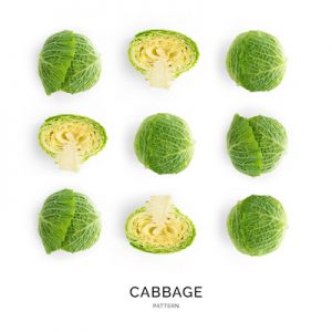 Seamless pattern with cabbage. Vegetables abstract background. Cabbage on the white background.