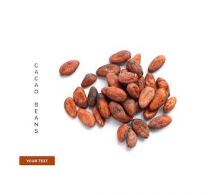 Creative layout made of cacao beans on white background.Flat lay. Food concept.
