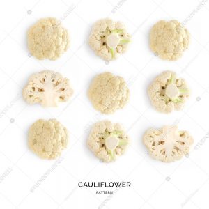 Seamless pattern with cauliflower. Vegetables abstract background. Cauliflower on the white background.