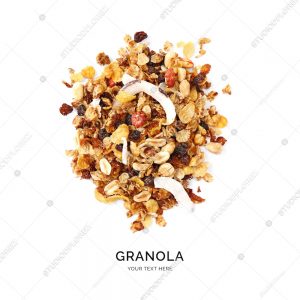 Creative layout made of granola isolated on white background.Flat lay. Food concept.