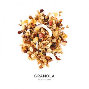 Creative layout made of granola isolated on white background.Flat lay. Food concept.