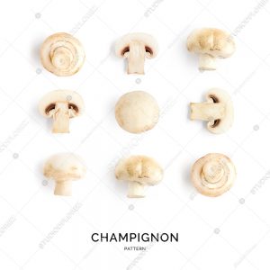 Seamless pattern with mushroom champignon. Vegetables abstract background. Champignon on the white background.
