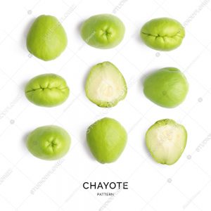 Creative layout made of chayote on the white background. Flat lay. Food concept.