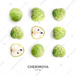 Seamless pattern with cherimoya. Tropical abstract background. Cherimoya on the white background.