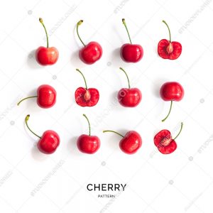 Seamless pattern with cherry. Tropical abstract background. Cherry on the white background.