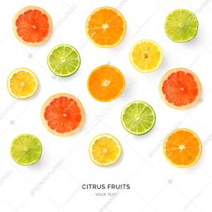 Creative pattern made of lemon, lime, orange and grapefruit. Flat lay. Food concept. Lemon, lime, orange and grapefruit on white background.