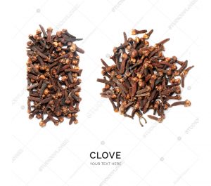 Creative layout made of clove on the white background. Flat lay. Food concept. Macro  concept.