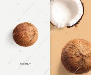 Creative layout made of coconut. Flat lay. Food concept. Macro  concept.