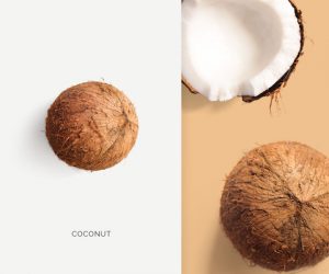 Creative layout made of coconut. Flat lay. Food concept. Macro  concept.