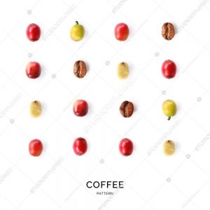 Seamless pattern with coffee beans. Abstract background. Coffee beans on the white background.