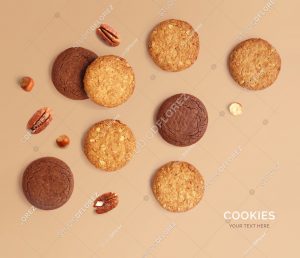 Creative layout made of cookies and nuts. Flat lay. Food concept.