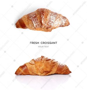 Creative layout made of croissant on the white background. Flat lay. Food concept.