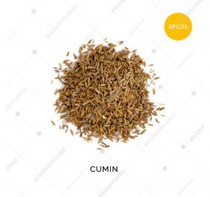 Creative layout made of cumin on white background.Flat lay. Food concept.