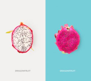 Creative layout made of dragonfruit. Flat lay. Food concept. Macro concept.