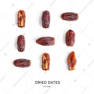 Seamless pattern with dried dates. Tropical abstract background. Dried dates on the white background.
