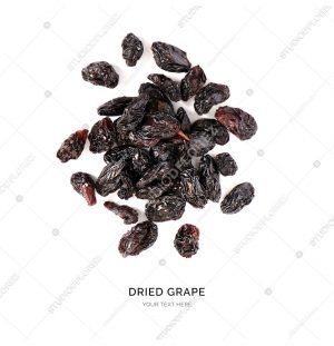 Creative layout made of raisin on white background.Flat lay. Food concept.