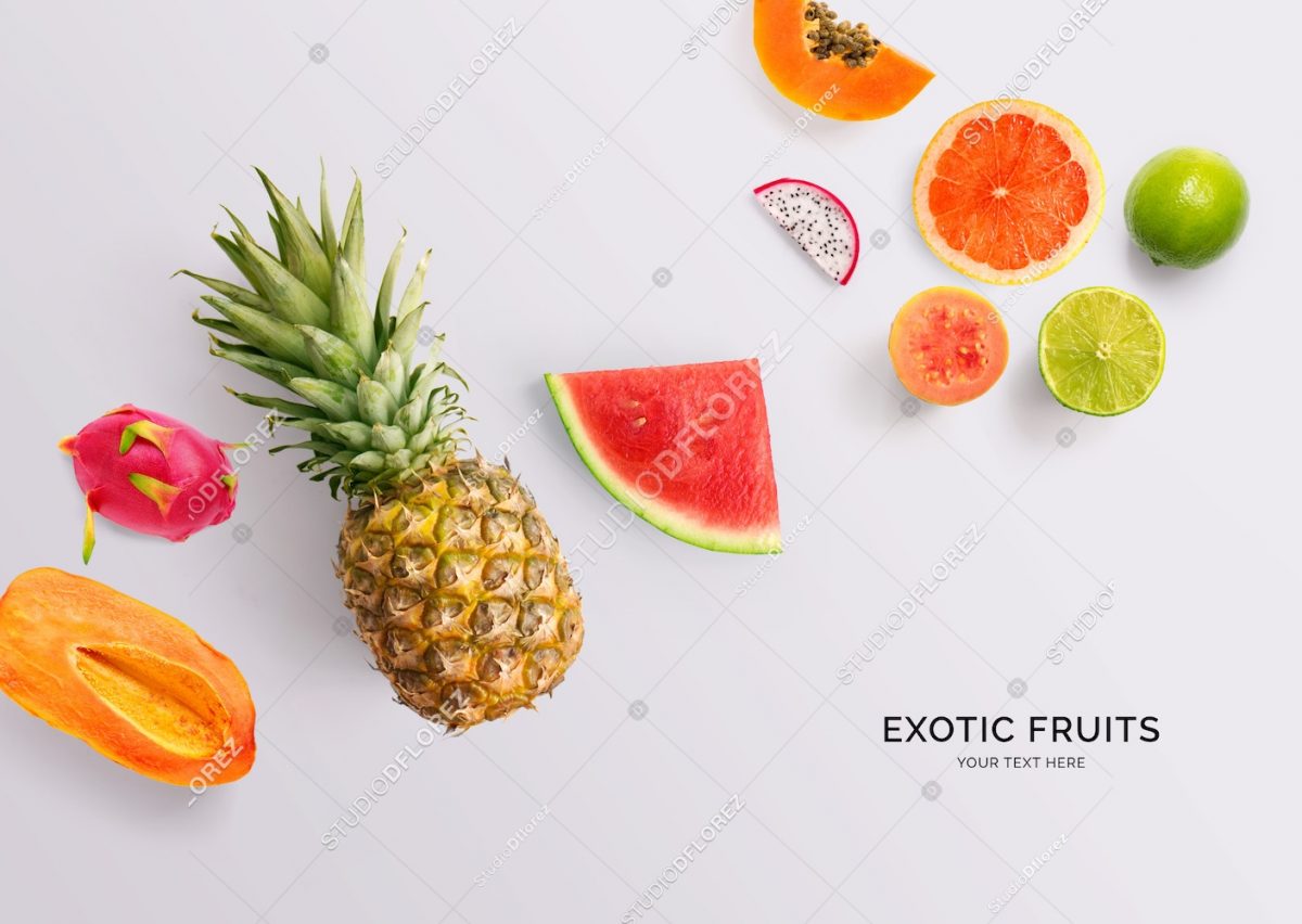fruits_pineapple_papaya_dragonfruit_watermelon_grapefruit_lime_guava_grey