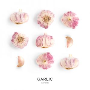 Garlic. Tropical abstract background. Garlic on the white background.
