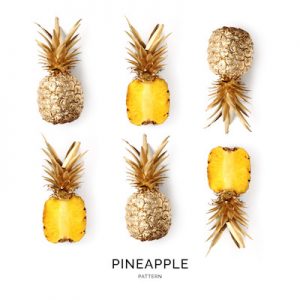 Seamless pattern with gold pineapple. Tropical abstract background. Gold pineapple on the white background.