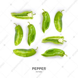 Seamless pattern with green pepper. Vegetables abstract background. Pepper on the white background.