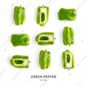 Seamless pattern with green pepper. Vegetables abstract background. Pepper on the white background.