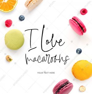 Creative layout made of  quote "I love macaroons". Food concept. Macaroons on white background.