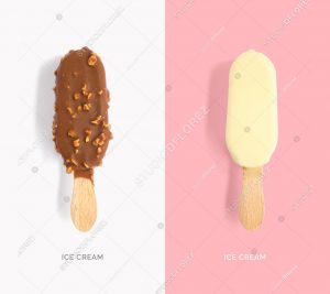 Creative layout made of ice cream on white background. Flat lay. Food concept.