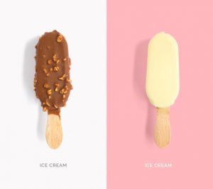 Creative layout made of ice cream on white background. Flat lay. Food concept.