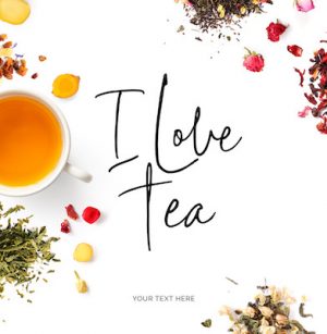 Creative layout made of  quote "I love tea" with a cup of tea. Food concept. Tea on the white background.