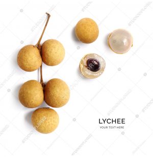 Creative layout made of lychee on the white background. Flat lay. Food concept. Macro  concept.