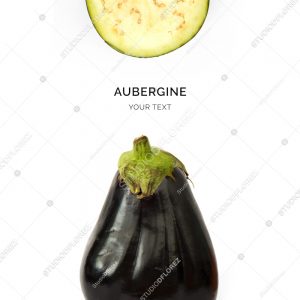 Creative layout made of aubergine on the white background. Flat lay. Food concept. Macro  concept.