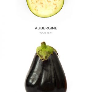 Creative layout made of aubergine on the white background. Flat lay. Food concept. Macro  concept.